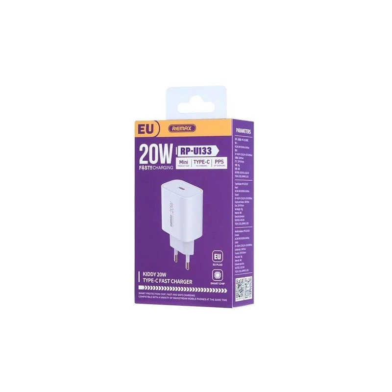 Мережевий зарядний пристрій REMAX Kiddy Series 20W 1C Fast Charger RP-U133 EU-White