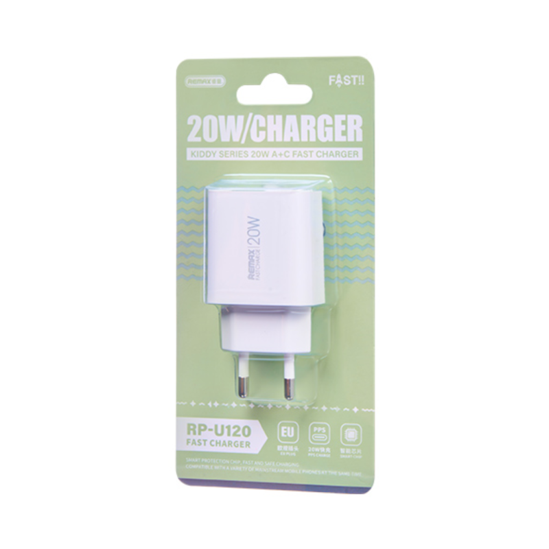 Мережевий зарядний пристрій REMAX Kiddy Series 20W A+C Fast Charger RP-U120 EU-White