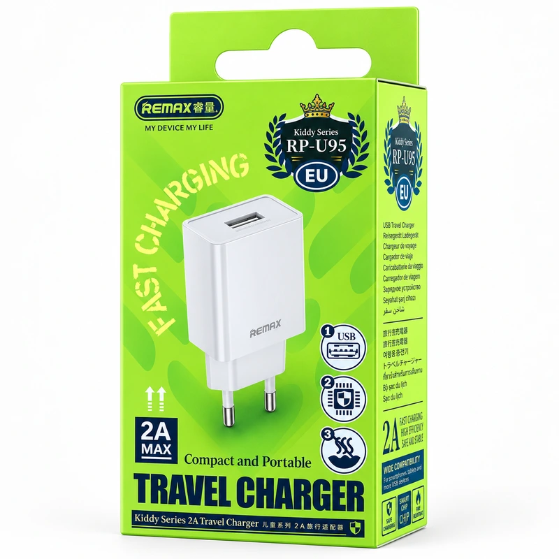Мережевий зарядний пристрій REMAX Kiddy Series 2.4A Travel Charger RP-U95 EU-White