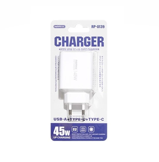Мережевий зарядний пристрій REMAX Kiddy Series 45W 2C+1A Fast Charger RP-U139 EU-WHITE