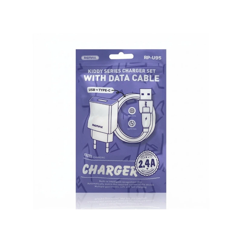 Мережевий зарядний пристрій з кабелем REMAX Kiddy Series 2.4A RP-Charger Set with Cable U95 Type-C