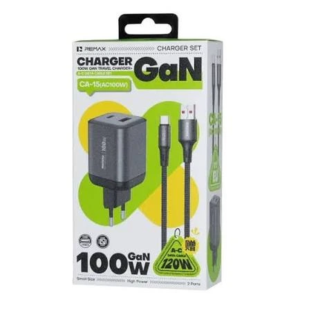 Мережевий зарядний пристрій з кабелем REMAX Wisdom Series 100W GaN Travel Charger+A-C Data Cable Set CA-15(AC100W) EU Tarnish