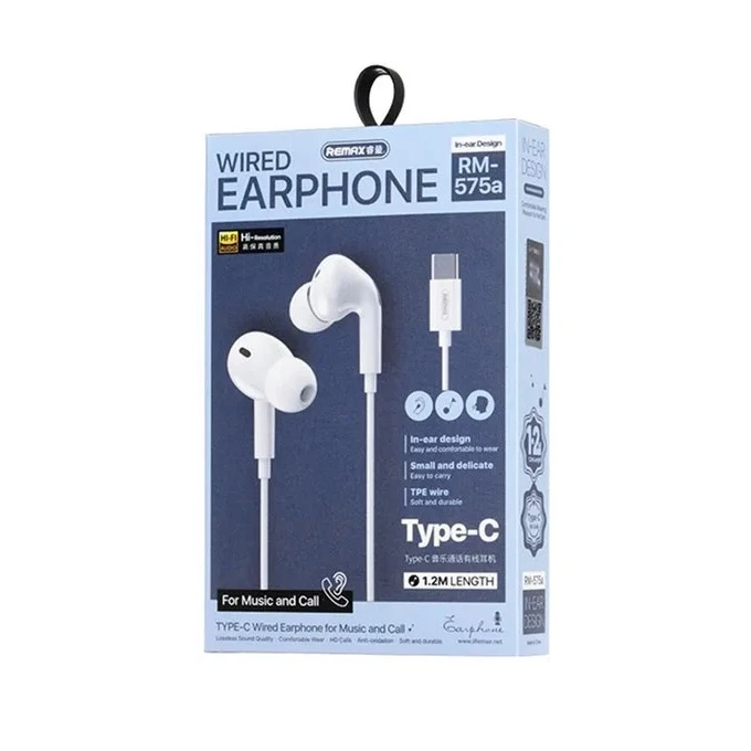 Навушники дротові REMAX Wired Earphones for Music and Call  RM-575/a/i  (Type-C) White