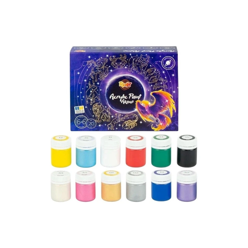 Набір акрилових фарб 851203, 6+6 кольорів по 20 мл