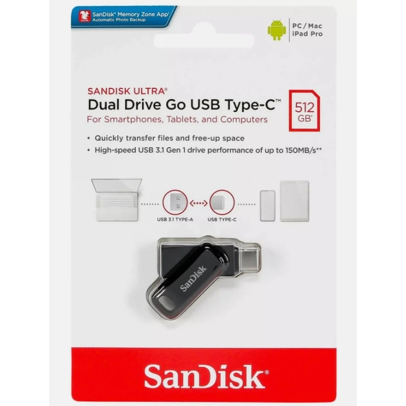 Флеш-накопичувач SanDisk USB 3.1 Ultra Dual Go Type-C 512Gb (150 Mb/s)