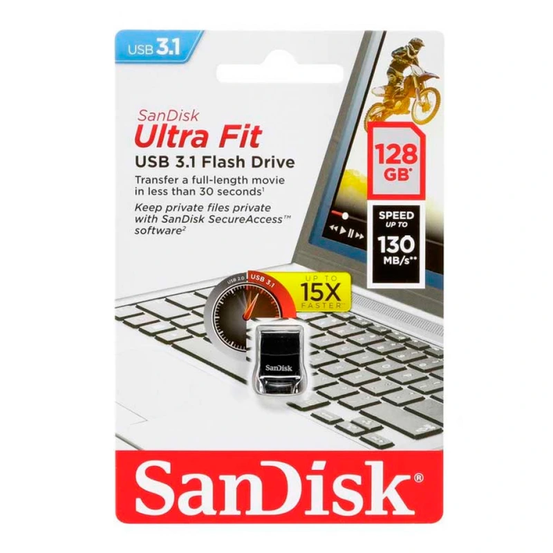 Флеш-накопичувач SanDisk USB 3.1 Ultra Fit 128Gb (130Mb/s) Black