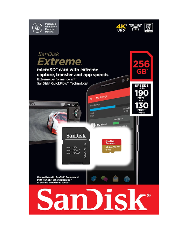 Карта пам'яті microSDXC (UHS-1 U3) SanDisk Extreme A2 256Gb class 10 V30 (R190MB/s,W130MB/s) (adapter SD)