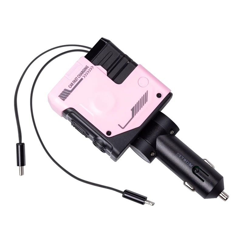 Автомобільний зарядний пристрій MECHA з висувними кабелями та портами USB/Type-C Рожевий HP-A1P