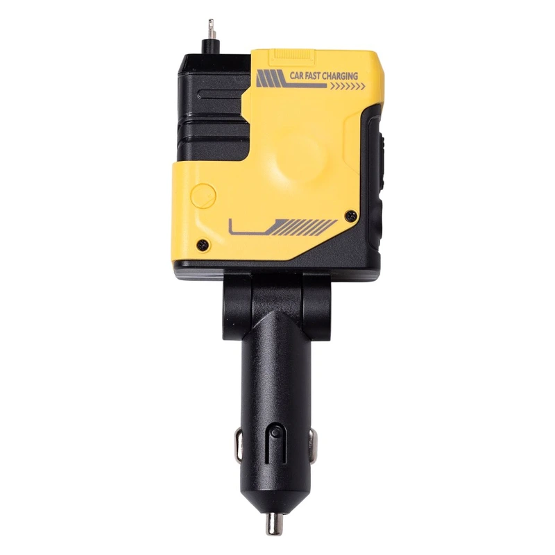 Автомобільний зарядний пристрій MECHA з висувними кабелями та портами USB/Type-C Жовтий HP-A1Y