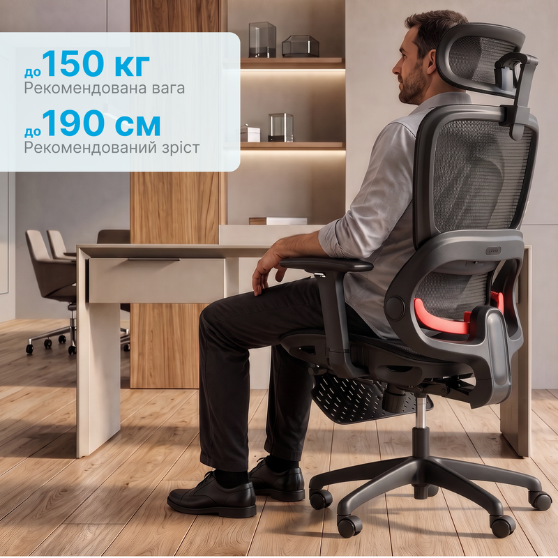 Крісло ергономічне офісне Sihoo B100 Mesh Black з підставкою для ніг — фото 14