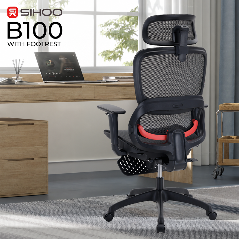 Крісло ергономічне офісне Sihoo B100 Mesh Black з підставкою для ніг — фото 7