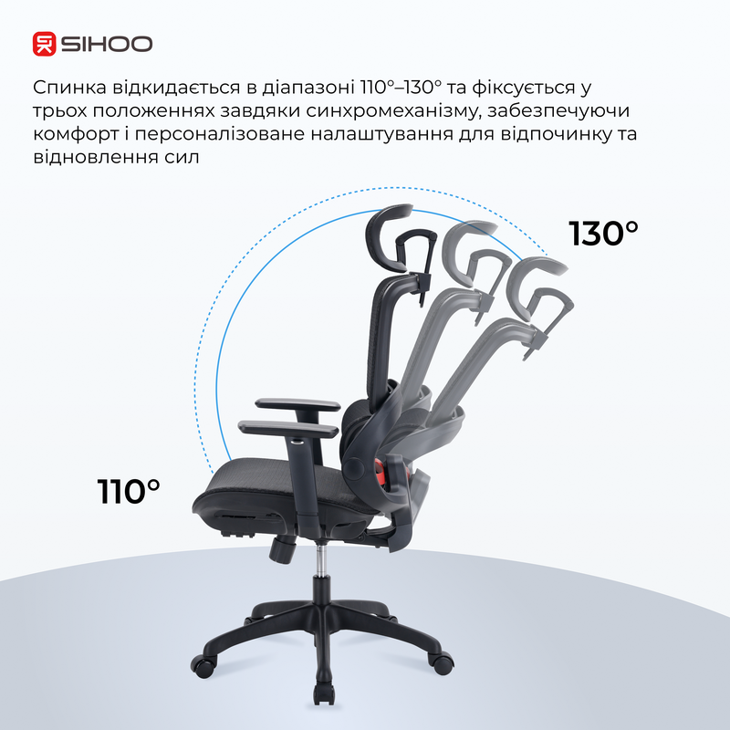 Крісло ергономічне офісне Sihoo B100 Mesh White — фото 11