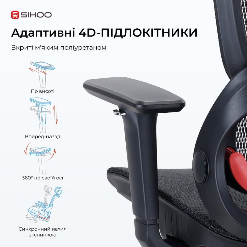 Крісло ергономічне офісне Sihoo B100 Mesh White з підставкою для ніг — фото 12