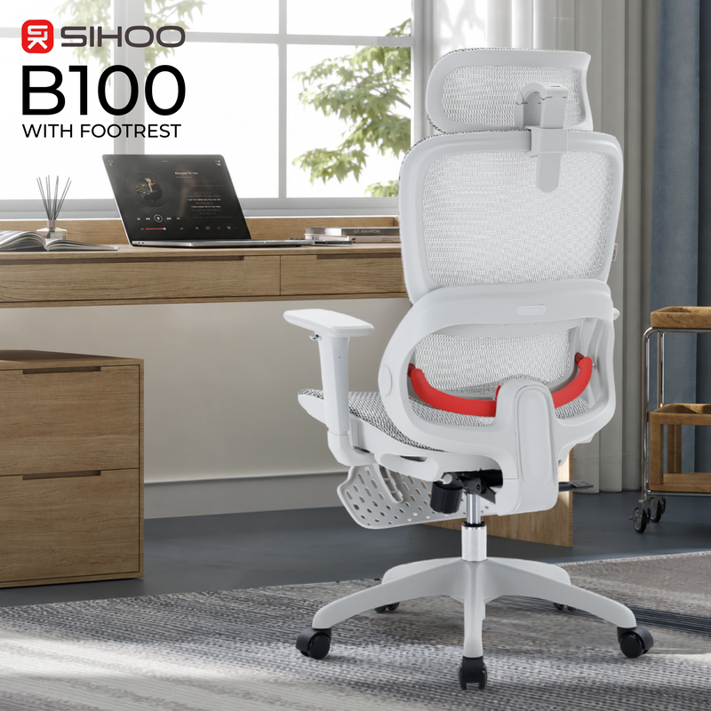 Крісло ергономічне офісне Sihoo B100 Mesh White з підставкою для ніг — фото 7