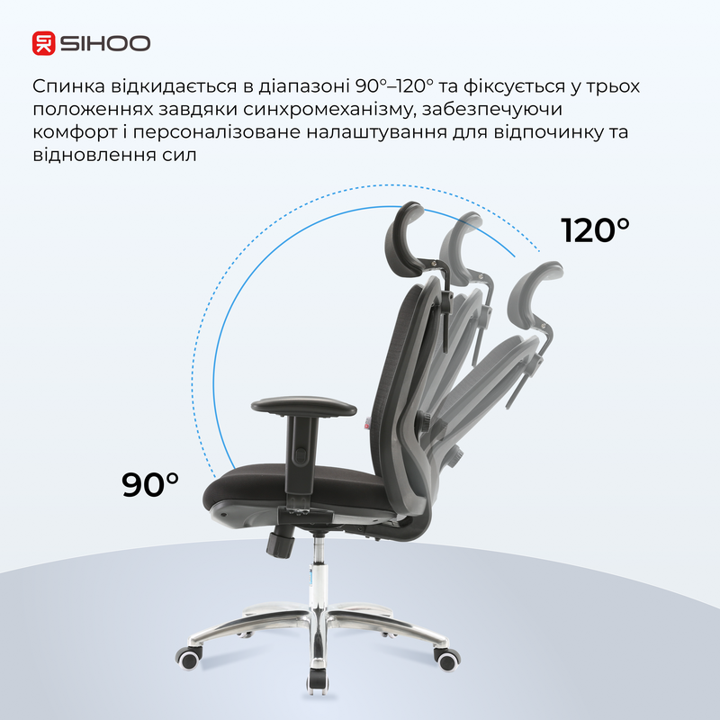 Крісло ергономічне офісне Sihoo M18 Mesh Black/Grey — фото 12
