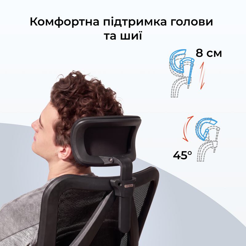 Крісло ергономічне офісне Sihoo M18 Mesh Black/Grey — фото 13