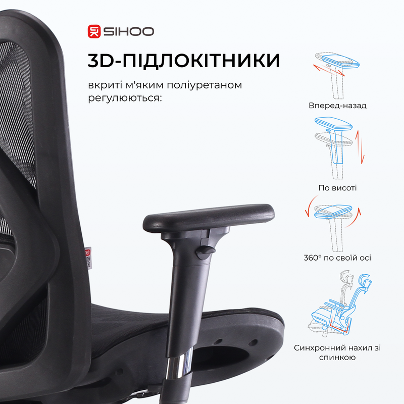 Крісло ергономічне офісне Sihoo M57 Mesh Black — фото 10