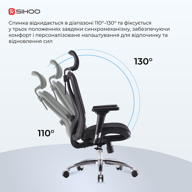 Крісло ергономічне офісне Sihoo M57 Mesh Black/Grey — фото 12
