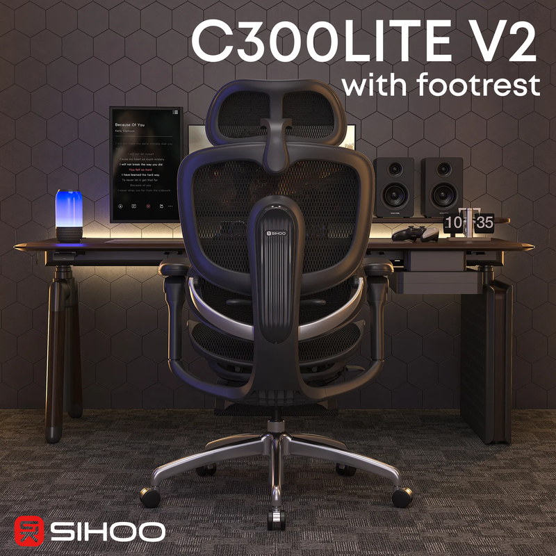 Крісло офісне Sihoo C300 LITE V2 Black з підставкою для ніг — фото 5