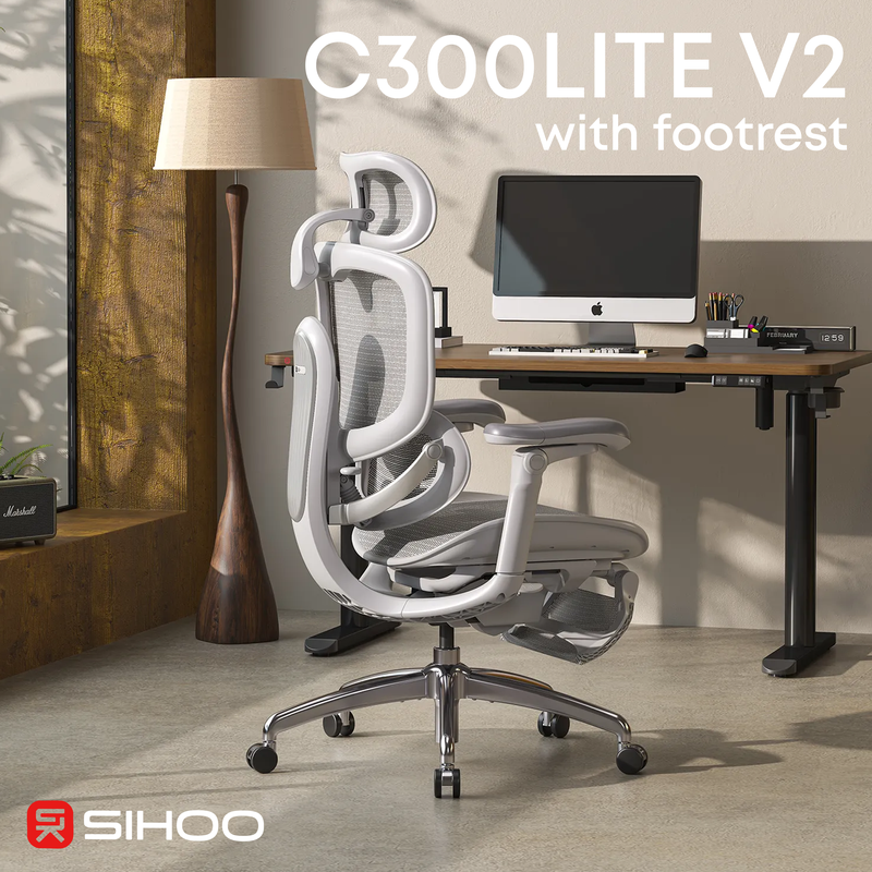 Крісло офісне Sihoo C300 LITE V2 White з підставкою для ніг — фото 5