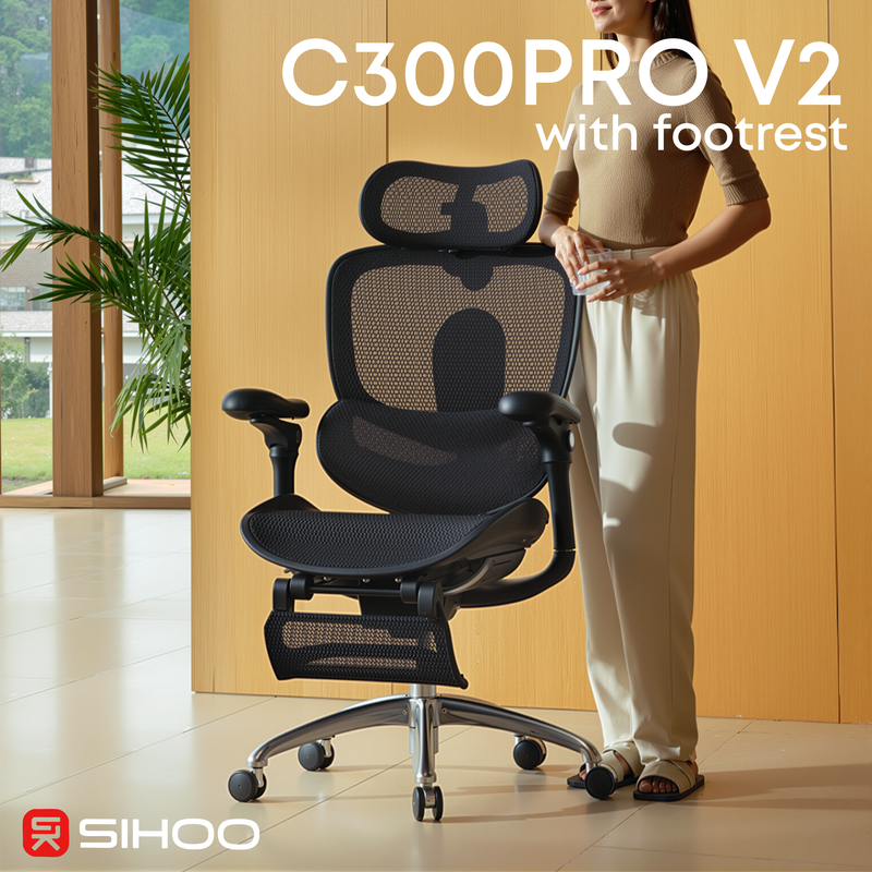 Крісло офісне Sihoo C300 PRO V2 Black з підставкою для ніг — фото 5