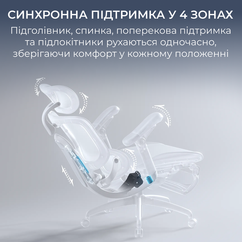 Крісло офісне Sihoo C300 PRO V2 White з підставкою для ніг — фото 9