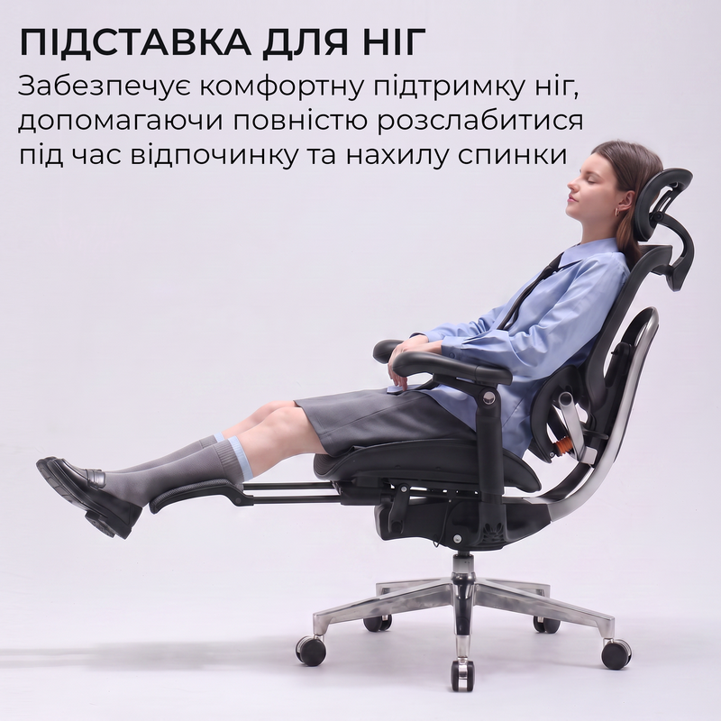 Крісло офісне Sihoo C500 V2 Black з підставкою для ніг — фото 15