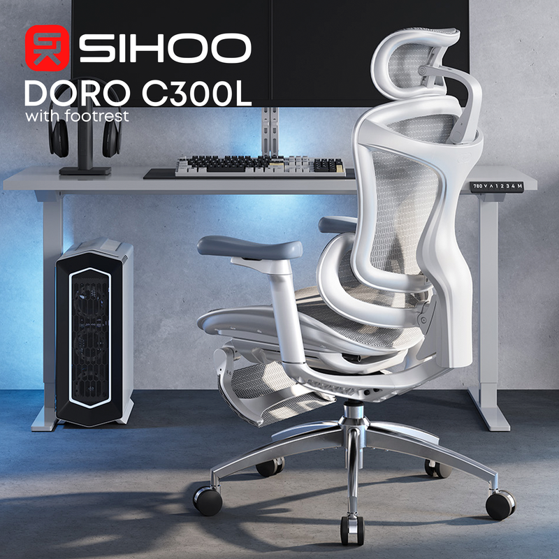Крісло офісне з підставкою для ніг Sihoo DORO C300L Mesh White with footrest — фото 8