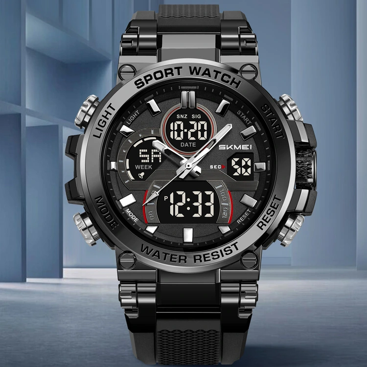 Чоловічий спортивний годинник Skmei 2500BK Black з комбінованим циферблатом та водозахистом 5 ATM