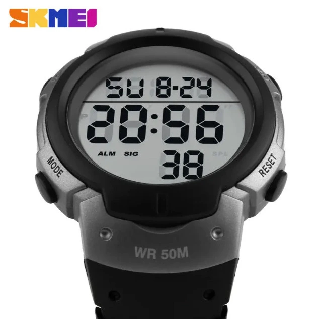 Чоловічий водостійкий спортивний тактичний годинник Skmei Neon Silver