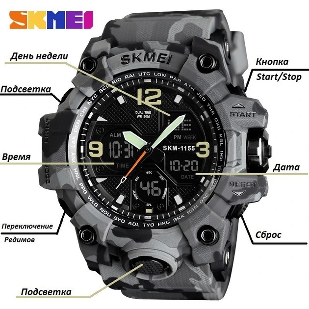 Годинник наручний Skmei 1155BCMGY Gray Camo