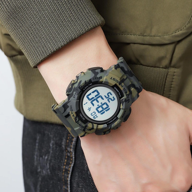 Чоловічий тактичний годинник Skmei 2081CMAGBK Camo Green-Black з електронним циферблатом та підсвіткою — фото 3