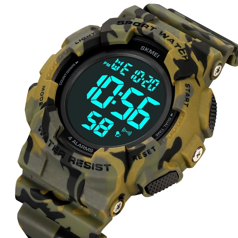 Чоловічий тактичний годинник Skmei 2081CMAGBK Camo Green-Black з електронним циферблатом та підсвіткою — фото 4