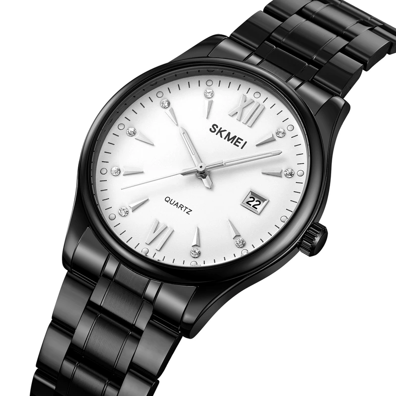 Чоловічий класичний годинник Skmei 2158BKWT Black-White з металевим браслетом та мінеральним склом
