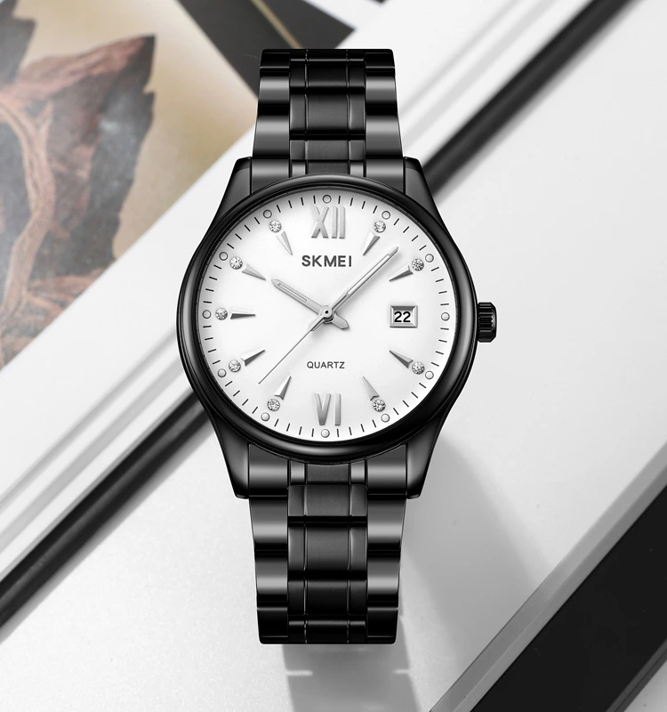 Чоловічий класичний годинник Skmei 2158BKWT Black-White з металевим браслетом та мінеральним склом — фото 4