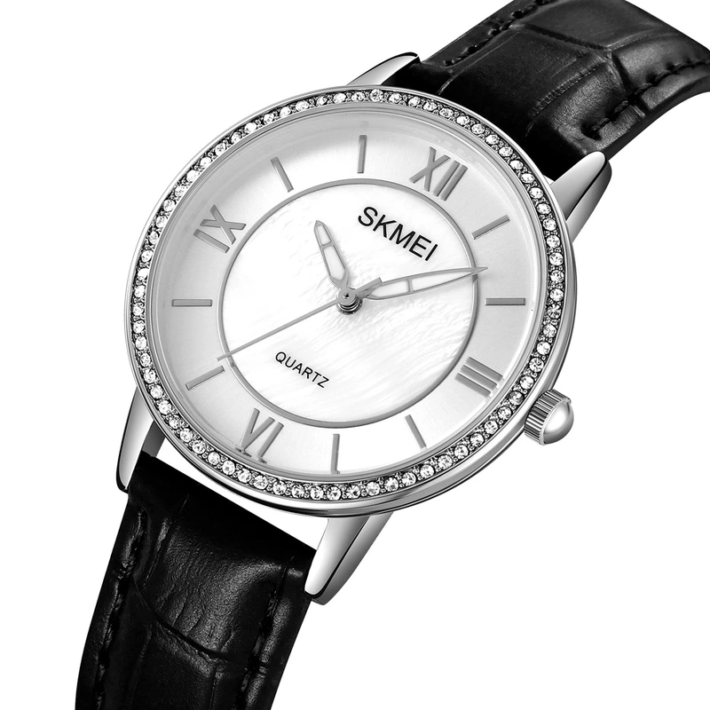 Жіночий годинник Skmei 2253SIBK Silver-Black у класичному стилі, сріблястий корпус та шкіряний ремінець
