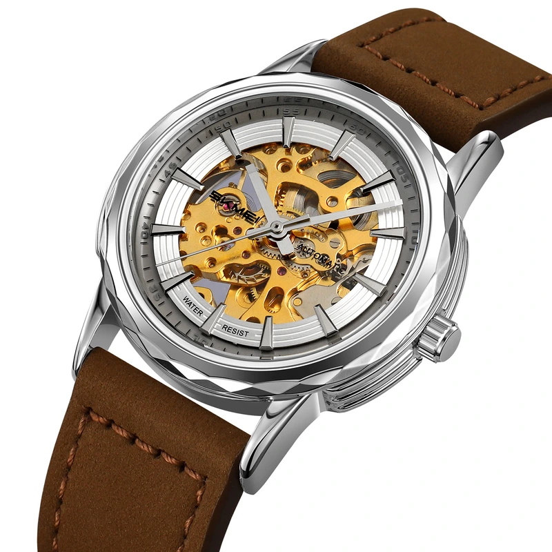 Skmei M035LSIDKBN Silver-Dark Brown Leather