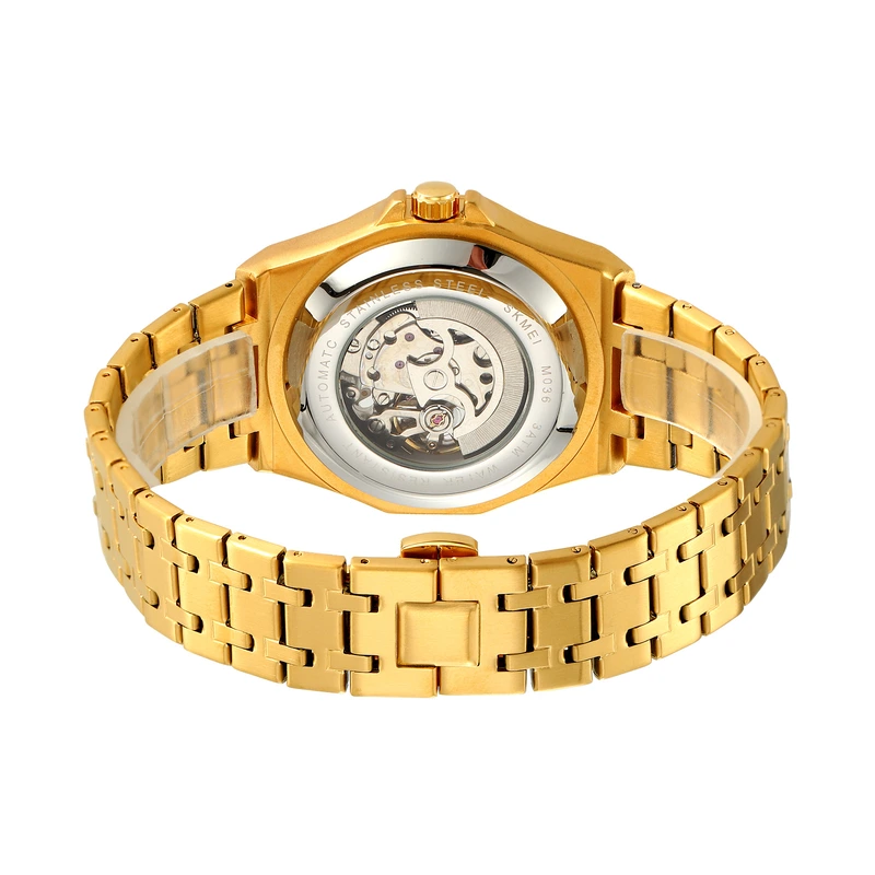 Чоловічий механічний годинник Skmei M036SGD Gold Steel з автопідзаводом та золотистим браслетом — фото 4