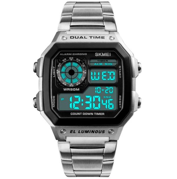 Чоловічий водостійкий спортивний тактичний годинник Skmei Ripple Silver 1335S