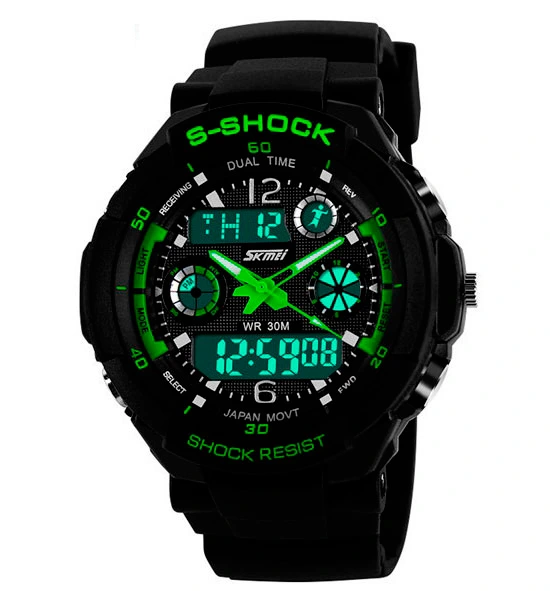 Чоловічий спортивний водостійкий тактичний годинник Skmei S-Shock Green 0931