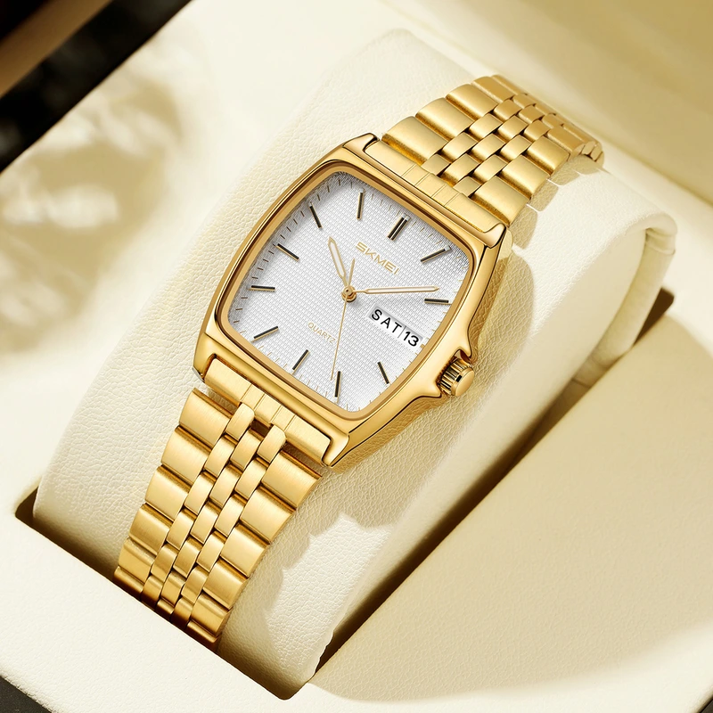 Жіночий годинник Skmei 2628GDWT Gold-White у класичному стилі з золотистим браслетом
