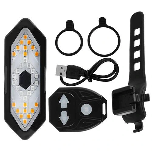 Велоліхтар з поворотами FY-1820 (red+yellow) з акумулятором + пульт управління