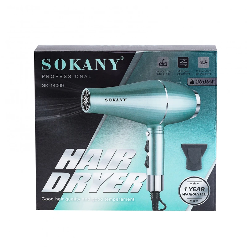 Фен для волосся Sokany з двома концентраторами зелений SK-14009 — фото 5