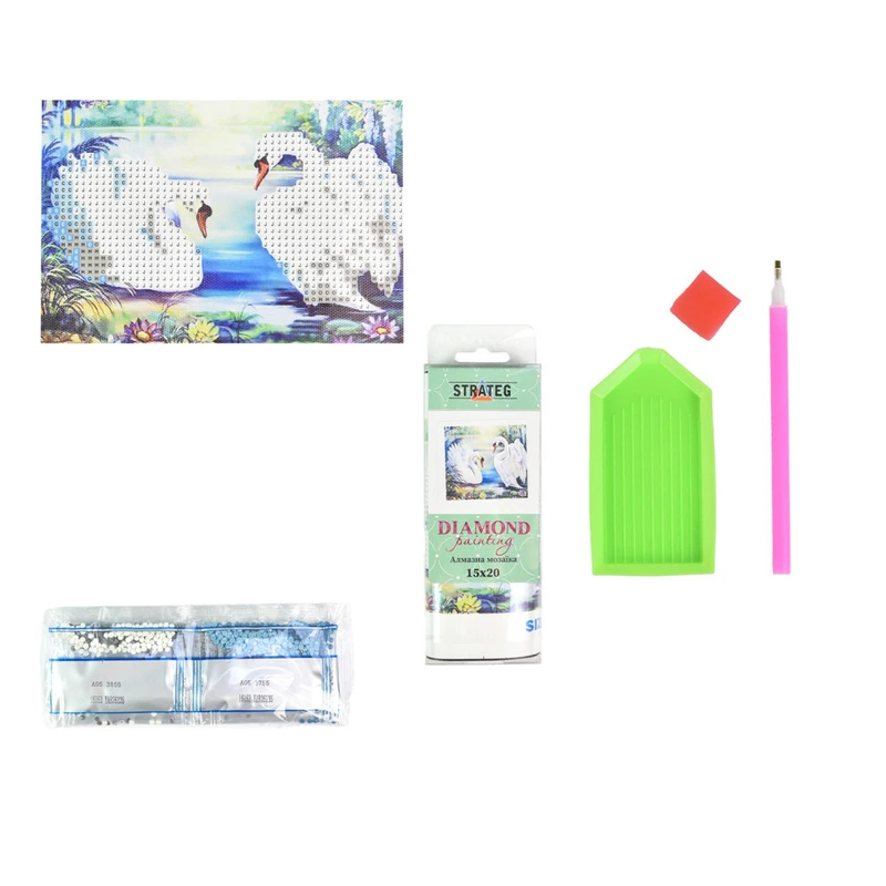 Алмазна мозаїка без підрамника "Лебеді на воді" YAB26235, 10х15 см