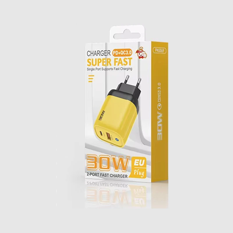 Мережевий зарядний пристрій ADC-PD004 30W (USB/Type-C/3A)- жовтий