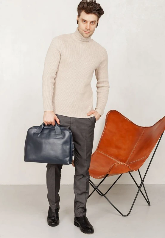 Шкіряна ділова сумка Attache Briefcase синій