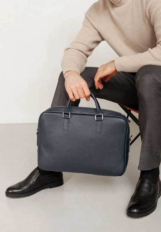 Шкіряна ділова сумка Briefcase 2.0 синій Флотар