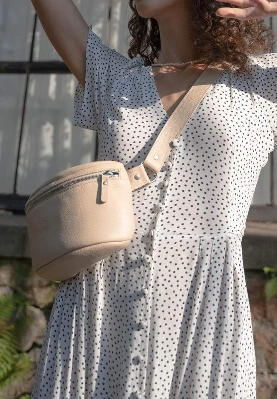 Шкіряна поясна сумка Explorer S бежева зерниста