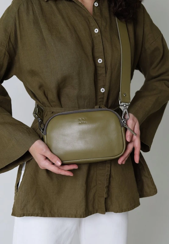 Жіноча шкіряна сумка поясна / кроссбоді Holly оливкова