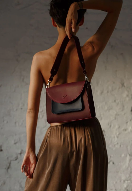 Жіноча шкіряна сумка Liv бордово-синя вінтажна